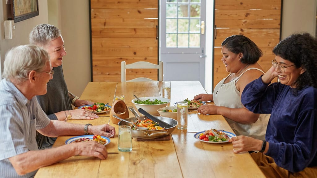 Kitchen table with blended family - family estate planning in Indiana